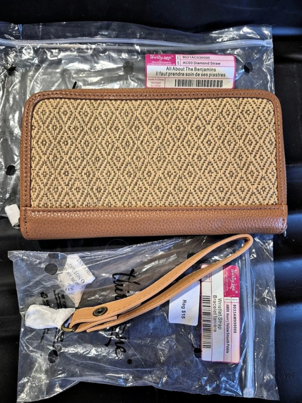 Thirty-One All About The Benjamins Geometric Wristlet Wallet Brown & Tan